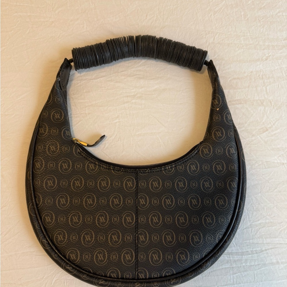 Vakko Black and Gold Patterned Shoulder Bag